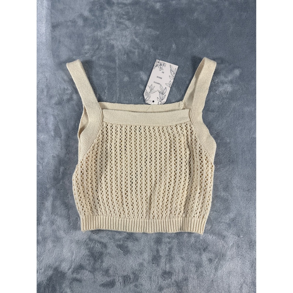 Willow & Wind Beige Crochet Knit Tank Top Square Neck Pointelle Crop XS S367572